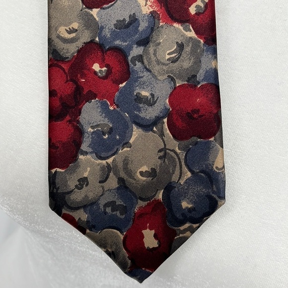 Vintage Givenchy Silk Floral Tie Red Blue Gray - Picture 1 of 6